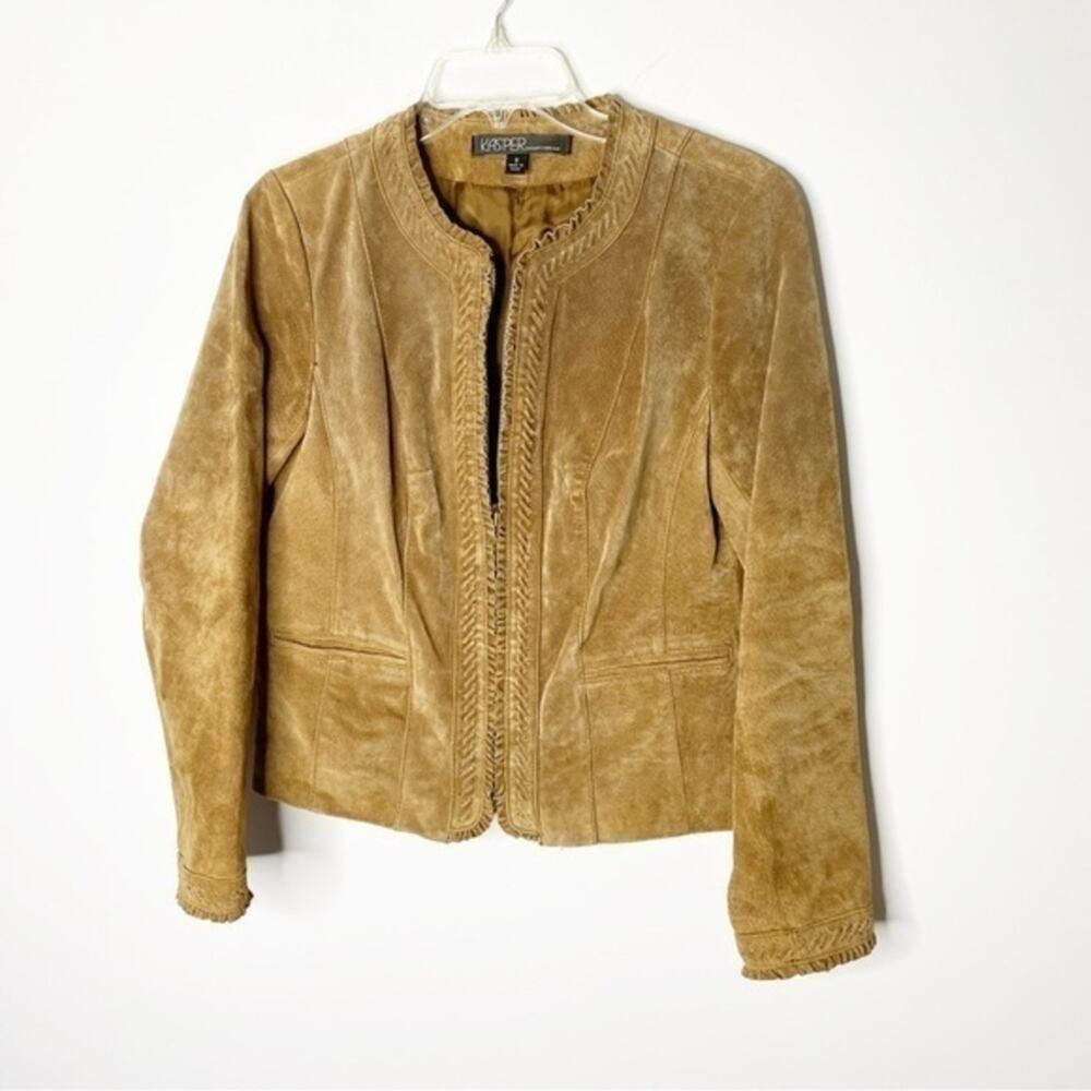 Kasper Sportswear Brown‎ Leather Zip Front Jacket Size Small